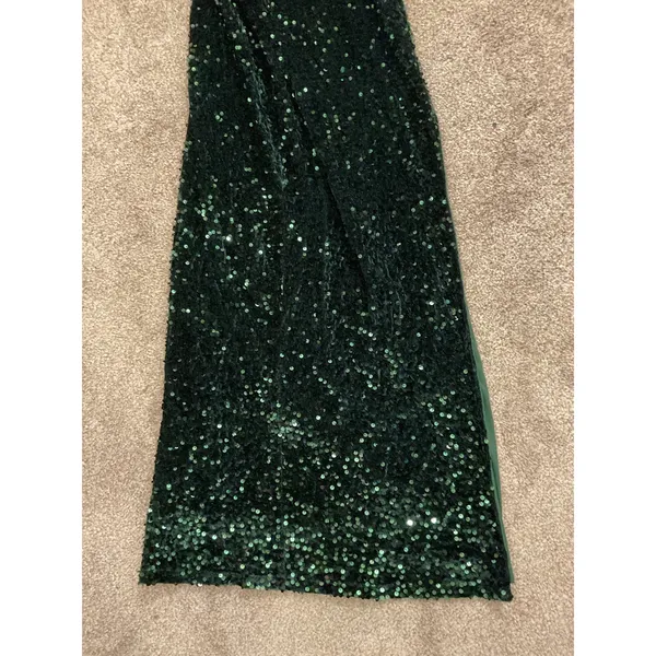 Double Crzy Emerald Green Sequin One-Shoulder Prom Formal Gown, sz S - Image 5