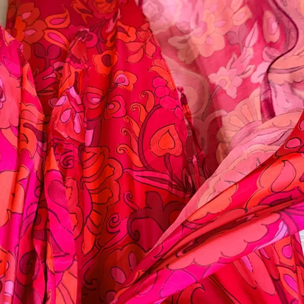 MISA Los Angeles Psychedelic Floral Wrap Maxi Dress Pink Red Orange V-Neck Boho - Image 8
