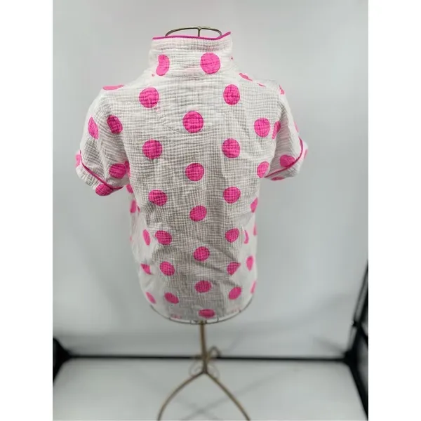 Sassy Shortcake Pink Polka Dot Gauze Pajama Top Button Front Medium - Image 6