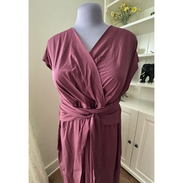 Halara Breezeful™ Midi Dress 2X Plus Amaranth Plum V Neck Short Sleeve Pockets - Image 6