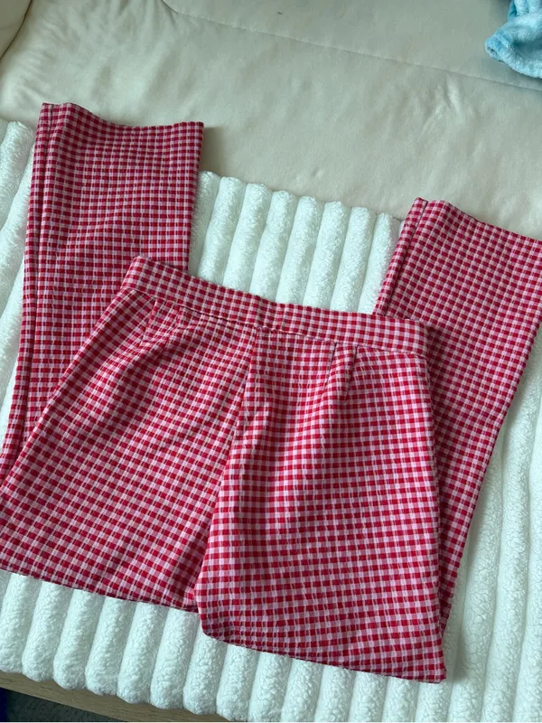 Zara Red and Pink Gingham Casual Pants - Image 5