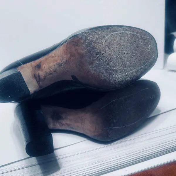 Coach Black Pebbled Leather Moto Boots Double Buckle Platform Block Heel Sz 10B - Image 7