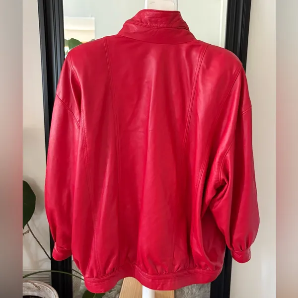 Y2K Red Leather Oversized Jacket Size L - Image 3