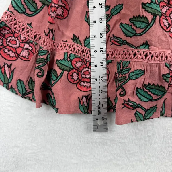 For Love & Lemons Floral Pink‎ Mini Dress Women's Medium Tiered Lace Trim - Image 3