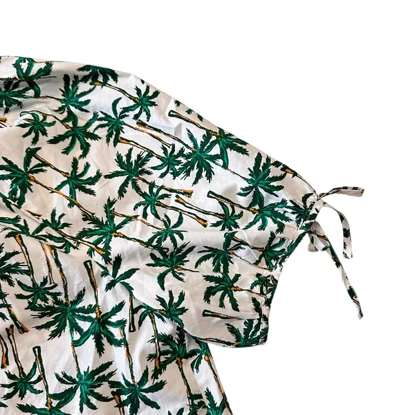 J CREW Palm Trees Tropical Printed Cotton Button Down Puff Sleeve Top Sz Medium - Image 3