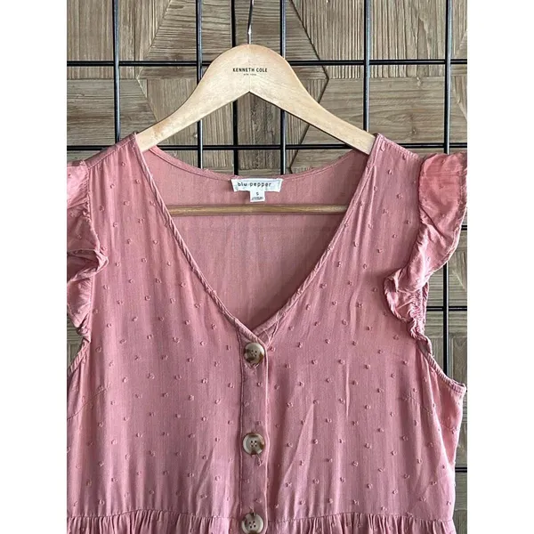 Blu Pepper Womens Dress Size Small Pink Swiss Dot Baby Doll Button Up - Image 2
