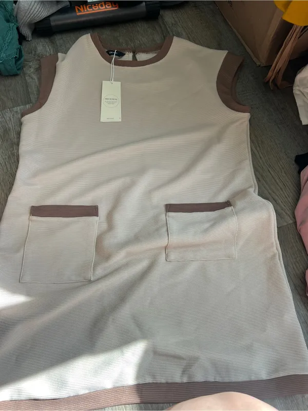 NWT Dokotoo Casual‎ Cream Shift Dress with Brown Trim size L - Image 6