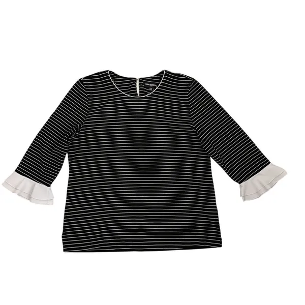 Karl Lagerfeld Striped Bell Sleeve Oversized Blouse Black White Size XL - Image 3