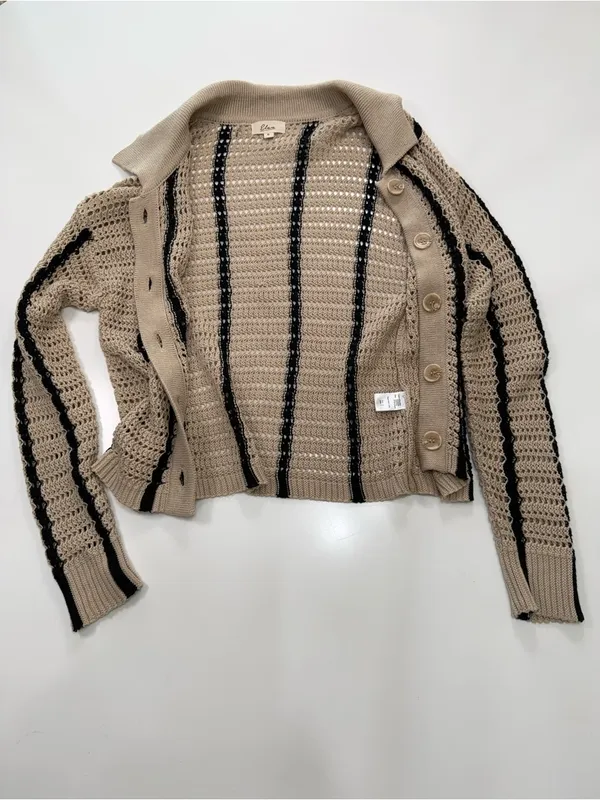 Elan Beige Knit Cardigan with Black Accents - Image 7