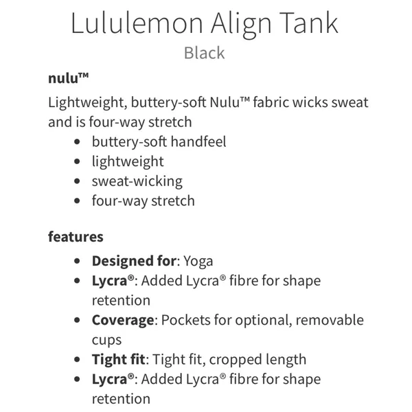 LULULEMON Align Tank Top Light Support A/B Cup in Black Size 8 - Image 10