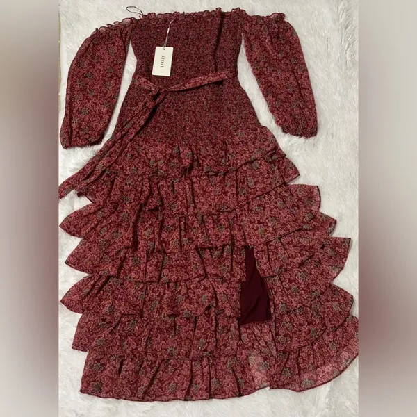 Likely Mitzie Midi Dress Tibetan Red Multi Size 12 - Image 4
