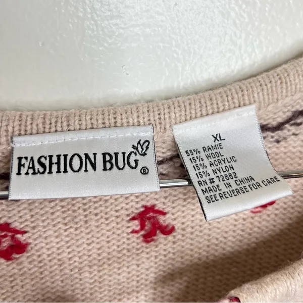 Vintage Fashion Bug Wool Blend Sweater Women’s XL Tie Neck Boho Beige - Image 3