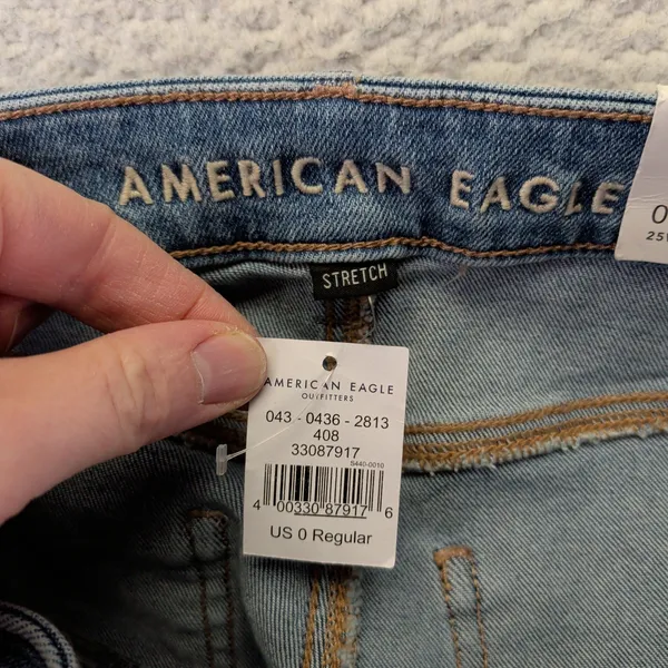 American Eagle Mom Jean High‎ Rise Washed Blue Stretch Denim Womens 0 Reg - Image 7
