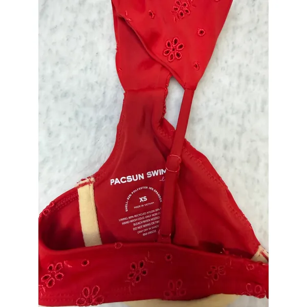 PacSun Red Eyelet Underwire Bikini Top Floral Embroidered Ruffle XS‎ NEW - Image 6