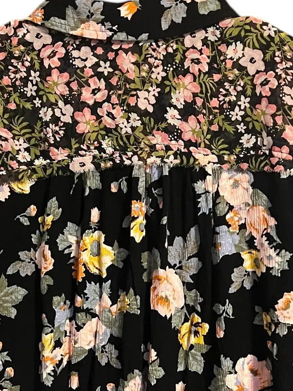 Free People Hold Onto Me Floral Button‎ Down Top Size Medium Black - Image 9