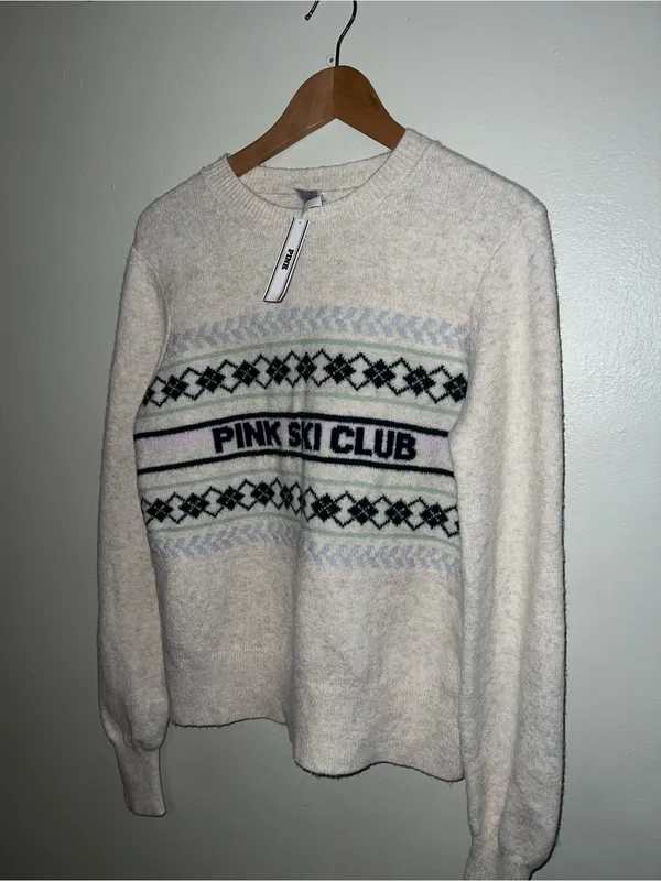 PINK - Victoria's Secret PINK COLLEGIATE KNIT CREWNECK SWEATER MEDIUM SKI CLUB - Image 7