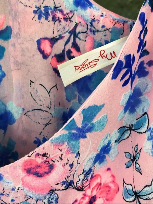 My Story Pink Floral Midi Dress with Blue Floral Print - Image 8