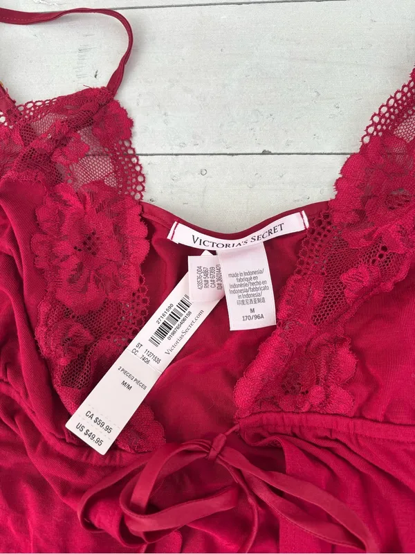 Victoria's Secret Red Lace-Trim Camisole & Short Sleep Set - Image 3