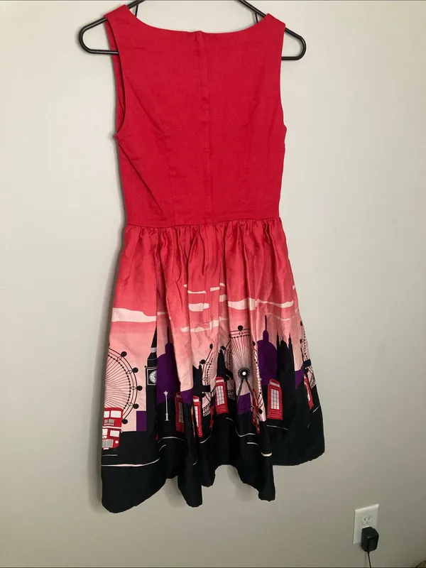 Collectif Red & Black London Print Fit-and-Flare Dress - Image 6