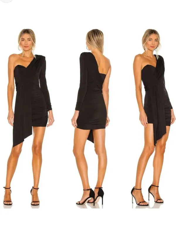 Michael Costello x Revolve Carmen One Shoulder Black Mini Dress - Image 2