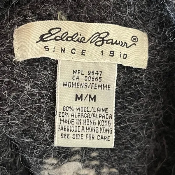 Eddie Bauer Vintage Grey/Brown Fair Isle Wool Alpaca Cardigan Size Medium - Image 4