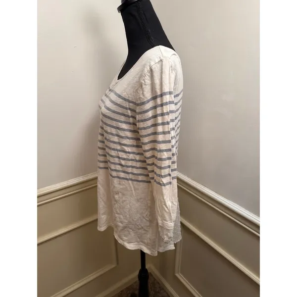 Anthropologie Little Yellow Button Striped Mixed Media 3/4 Sleeve Top Coastal - Image 4