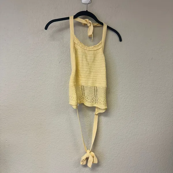 Princess Polly Crochet Halter Neck Tie Back in Yellow Size M/L - Image 3