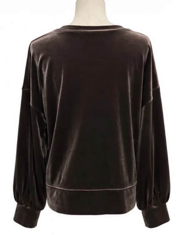Madewell Dark Metal Velvet Balloon Sleeve Sweatshirt Pullover M - Image 3