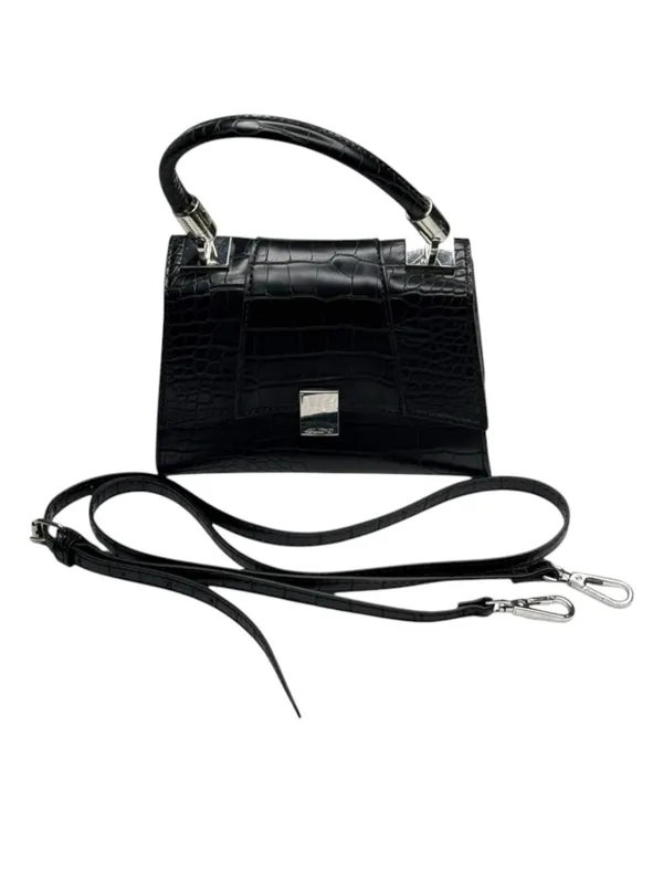 Aldo 𓆈 Vegan Croc Embossed Convertible Crossbody Top Handle Mini Bag 𓆈 Black 𓆈 - Image 11