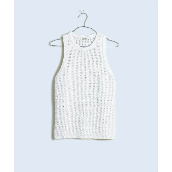 Madewell Crochet Knit Crewneck Sweater Tank Cotton Vest Bright Ivory XS NWT - Image 3