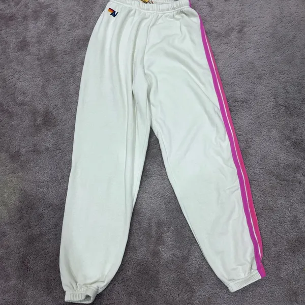 Aviator Nation Vintage White Set Neon 5 Stripe Rugby Sweatshirt and Sweatpants - Image 11