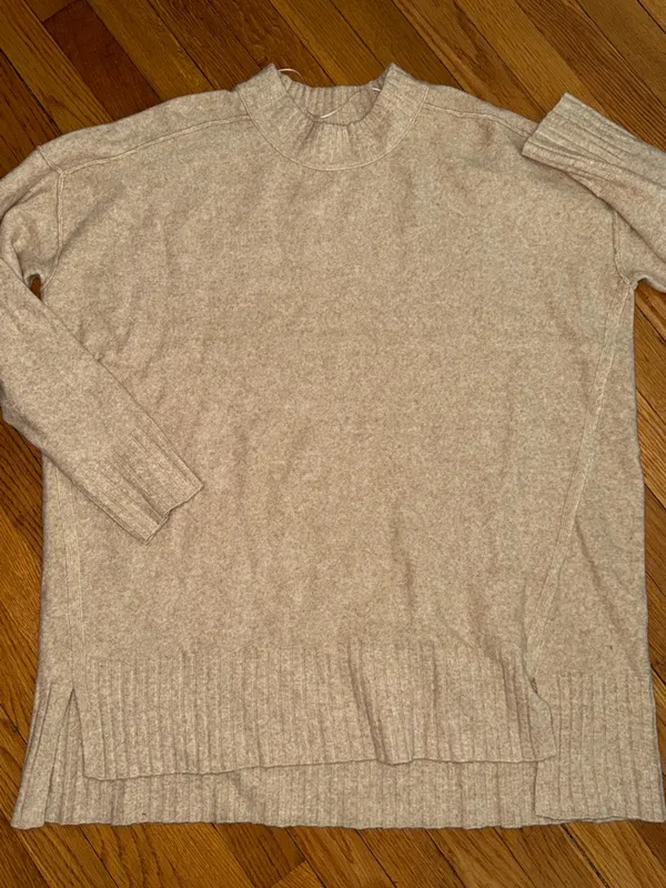 Free People Heather beige melange Crewneck Sweater oversized 3/4 sleeve S - Image 3