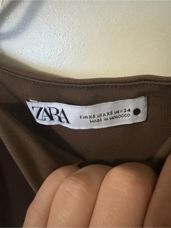 ZARA Brown Asymmetric Draped Mini Dress Size XS - Image 5