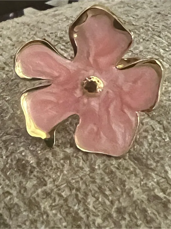 Women’s Gorgeous Pink & Gold Flower Design Statement Adjustable Ring Size 6-9 - Image 2