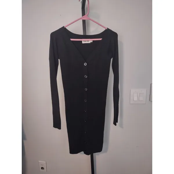 Line And Dot S Ribbed Wool/Rayon Sweater Dress long sleeve black Small - Image 3