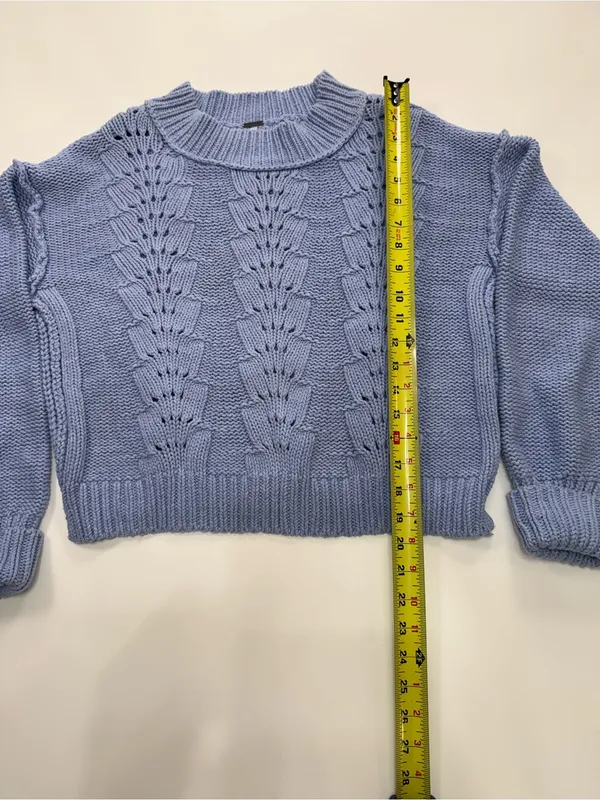 Free People Lavender Blue Cropped Crew Sweater - Image 3