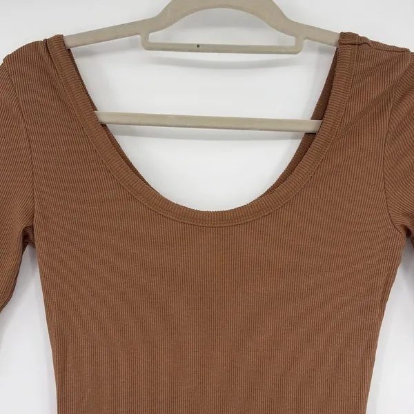 Signature 8 Mocha Ribbed Bodycon Maxi Dress Small Clean Girl Minimalist Neutral - Image 4