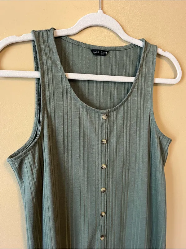 Splash Olive Green Ribbed Button-Front Dress - Image 2