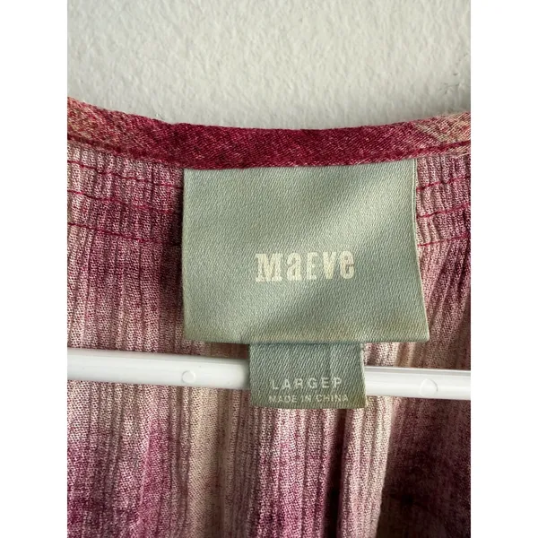 Maeve Anthropologie Womens Pink Plaid Rayon Tunic Top Boho Relaxed Large L - Image 4