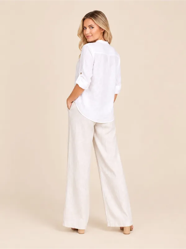 Zara 100% Linen Oversized White V-Neck Button Down Blouse XS Mandarin Collar - Image 9
