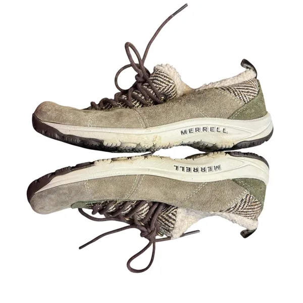 Merrell Shoes Womens‎ Size 8 Dark Olive Ivory Faux Fur Lined Hiking Winter Boots - Image 6