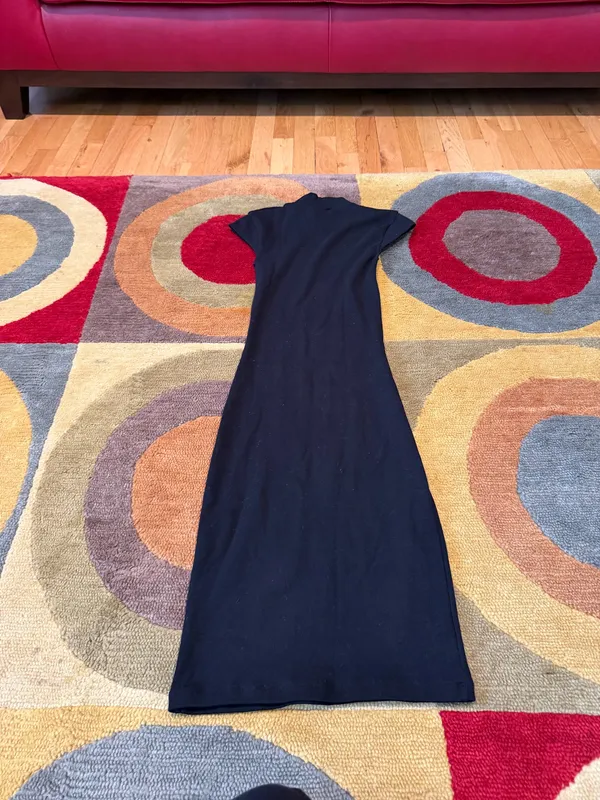 Zara Women Black Bodycon Tight Midi Dress Cap Sleeve Mock Neck Size Small - Image 4
