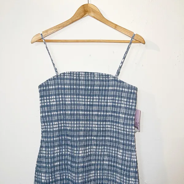 Wild Fable gingham smocked slate blue white mini summer dress w/ ruffle details - Image 2