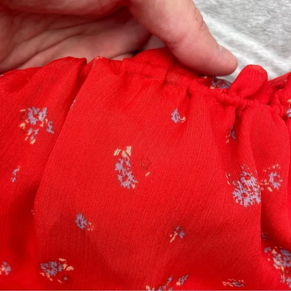 Urban Outfitters Red Ditsy Floral Milkmaid Puff Sleeve Cottagecore Mini Dress L - Image 8