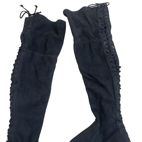 Charles by Charles David Black Faux Suede Lace Up Over The Knee Boots Size 7 - Image 2