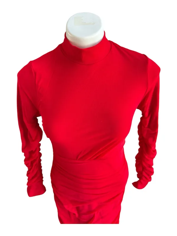 OYS Ruched Long Sleeve Dress Red Medium NWT - Image 3