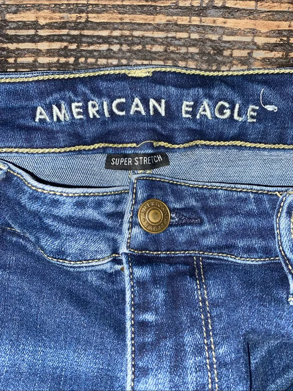 American Eagle Outfitters Distressed Skinny Dark Blue Jeans - Image 3