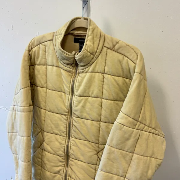 Forever 21 Womens Yellow Quilted Puffer Jacket Full Zip Mock Neck Small Boxy Fit - Image 5