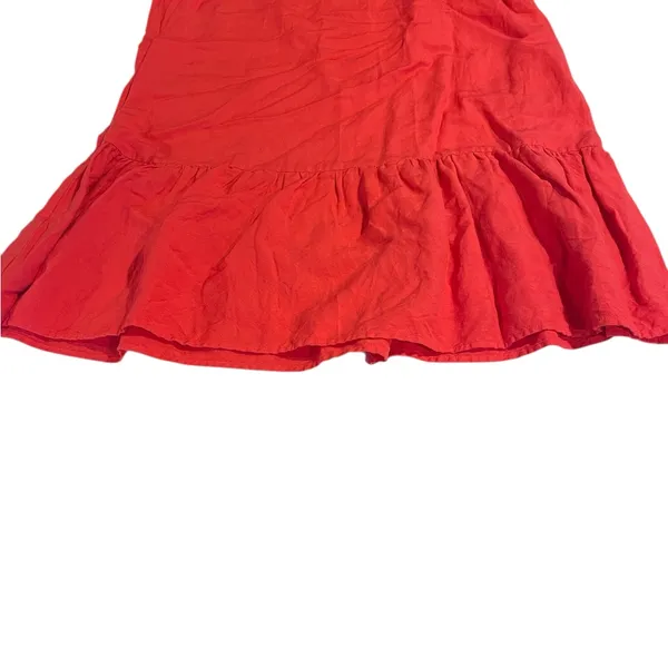 Loft Linen Blend Flounce Dress Women M Square Neck Above knee Coral Boho Fairy - Image 5