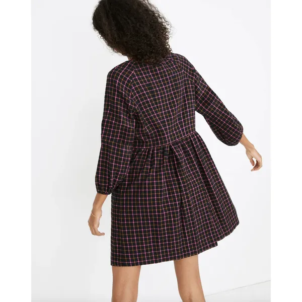 Madewell Plaid Flannel Shirt Dress Raglan Button Front Casual Oversized US 0 NWT - Image 3